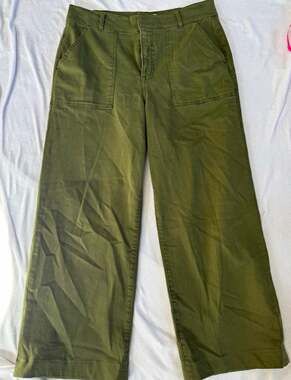 Boden Women's Green Wide Leg Chino Pants 12 Stretch Flat Front